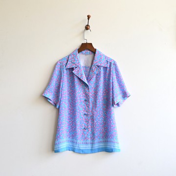 【蛋植物古著】雲墜鬱金香印花短袖古著襯衫