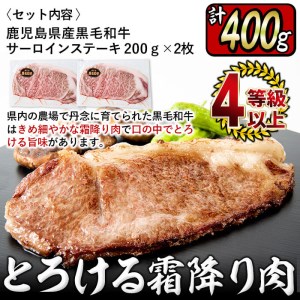 a9-001 鹿児島県産！黒毛和牛サーロインステーキA4等級以上(200g×2枚・計400g)