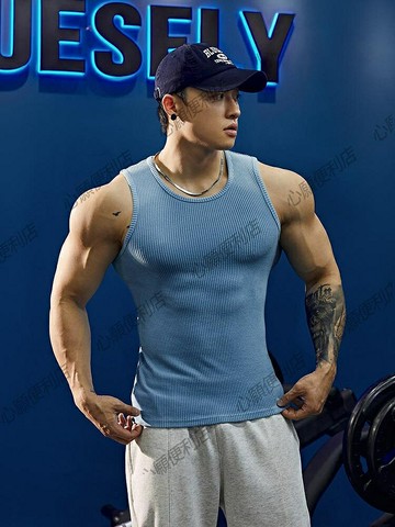BLUESFLY健身運動工字背心男士夏季高彈訓練肌肉無袖T恤休閑上衣