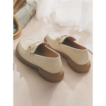 羊皮版~白色英倫風小皮鞋女樂福鞋女2025春秋季新款一腳蹬單鞋女