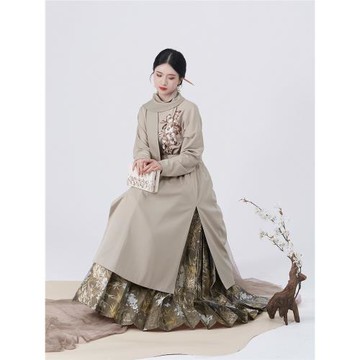 時蘭織造司原創明制漢服蝴蝶蘭刺繡圓領風衣外套仿妝花織金馬面裙
