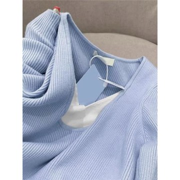 2025年新款秋冬穿搭假兩件內搭打底衫長袖上衣女秋冬季藍色針織衫