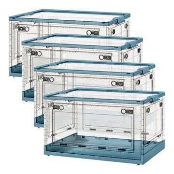 ONE HOUSE 五開門大容量巨無霸折疊收納箱 OH-Q210-B4D3 100L  透明箱體 莓果藍  66 x 47 x 38.5cm  4個