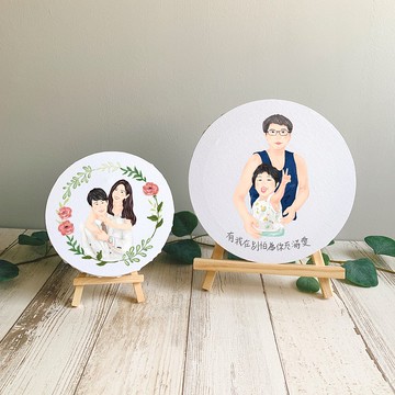 【細緻圓形無框畫】含一個單位似顏繪 | 亞麻油畫布 | UV防水材質