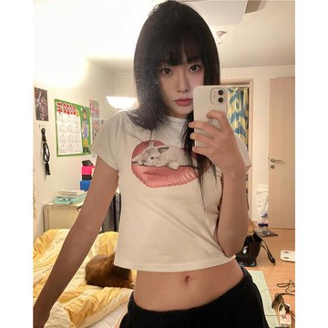 [REコンテナ] 2413studio可愛慵懶兔兔修身露臍短款圓領短袖T恤