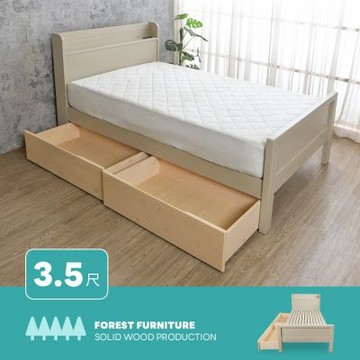 Boden-森林家具 達恩3.5尺單人置物型實木床架/床組-收納抽屜型/附插座