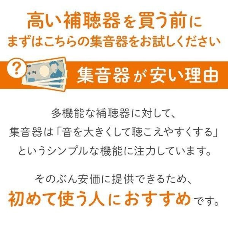 集音器 電池式 小型集音器 携帯用 イヤホン付き 耳穴式集音器 両耳