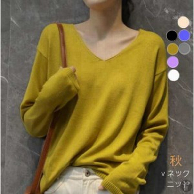 ニットセーター レディース Vネック 秋服 秋ニット 薄手ニット トップス カットソー LINEショッピング