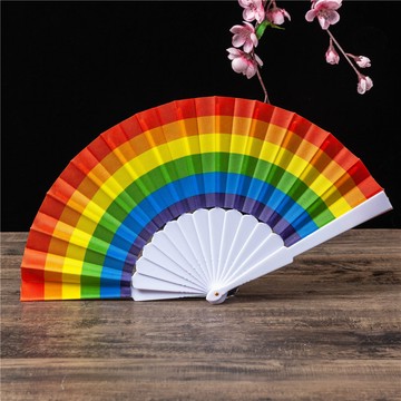 【粉紅菲菲】7寸工藝折扇彩虹平板扇舞蹈扇彩虹扇子（7425-242）35-0242
