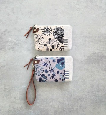 【FWL/四層小錢包】水墨花 灰黑 紫藍 法國銀蔥布 日本先染布