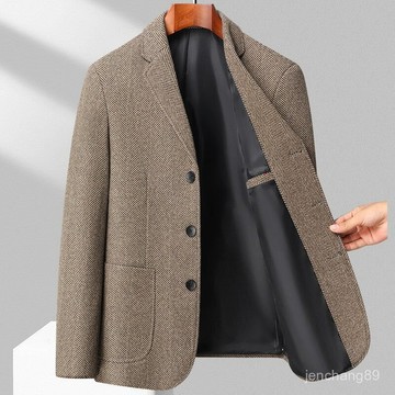 🔥春秋西服外套男 中老年男裝夾克 翻領外套上裝 百搭大碼西裝 爸爸商務休閒時尚外穿韓版套中年休閒單西外套爸爸裝修身148