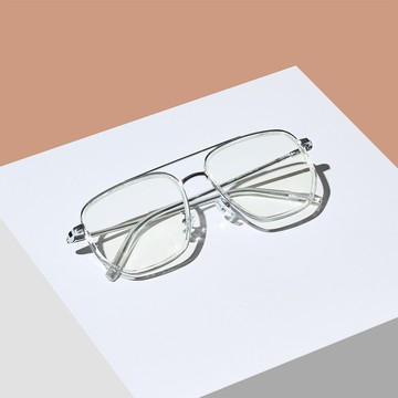 BEIMA 男女復古雙樑方形複合式膠框大尺寸透明眼鏡框 E506  正面長度 144mm x 鏡頭高度 45mm  透明