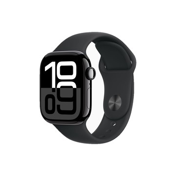 Apple Watch Series 10 GPS + LTE 42mm 曜石黑色鋁金屬錶殼搭配黑色運動型錶帶 - S/M