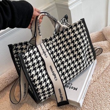 小眾設計帆布包包女2025新款時尚韓版大容量千鳥格斜挎手提便當包