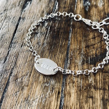純銀 彌月 手鍊 橢圓字牌 可客製姓名 S348
