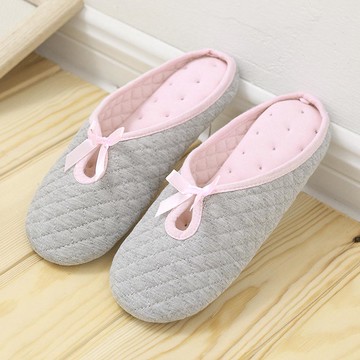 女用地板隔音純棉墊緞帶客廳鞋  240mm  1個  灰色