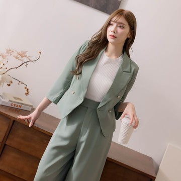 【早春新品】HS 初色百搭套裝西外 草原綠