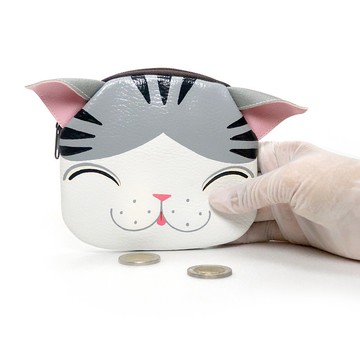 零錢包微笑的白貓帶拉鍊的小錢包