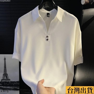 🌈台倉出庫🌈 夏季男士高級感痞帥五分袖短袖t恤POLO衫潮流時尚翻領帥氣襯衫男