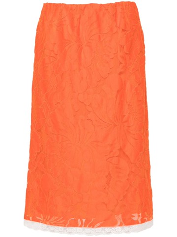 Nº21 - floral-appliqué midi skirt - women - Polyamide/Viscose/Cotton/Elastane/Polyester - 44 - Orange