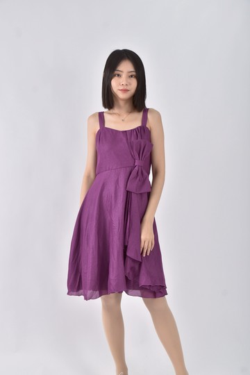 (S) neo無袖蝴蝶結紫色洋裝