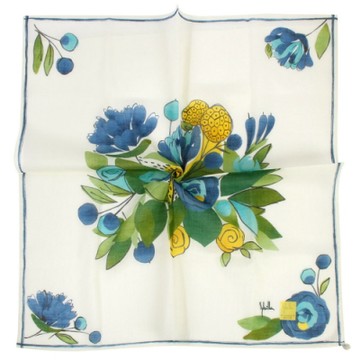 Sybilla 經典刺繡LOGO花卉純綿帕巾領巾-鵝黃色