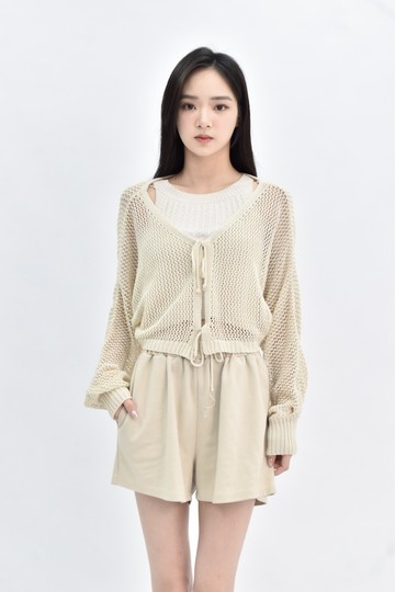 (S) 【董仔私服】milfet修身短版透膚杏色罩衫