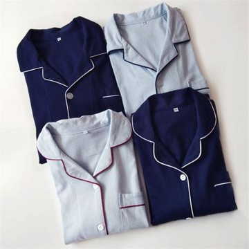 日系針織純棉睡衣女士春秋季情侶純色長袖長褲全棉家居服套裝男款