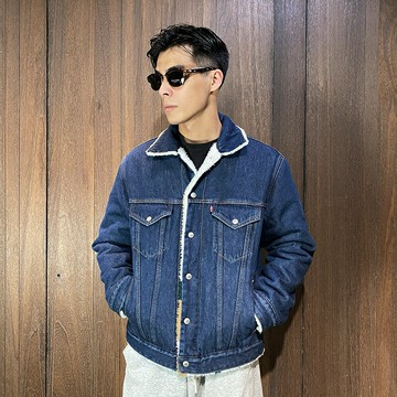 美國百分百【全新真品】Levi's 牛仔外套 長袖 貼袋 男款 休閒 刷毛 兩面穿 夾克 牛仔藍 S號 CK89