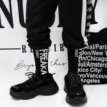 襪子男春長襪女ins潮牌街頭字母黑白中筒棉襪運動百搭長筒襪男潮