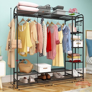 家用晾衣架落地臥室內掛衣架單桿式折疊衣服架簡易衣帽架涼曬衣桿.簡易衣櫃掛衣櫃組裝布衣櫥宿舍出租房家用鐵架子 掛衣櫃