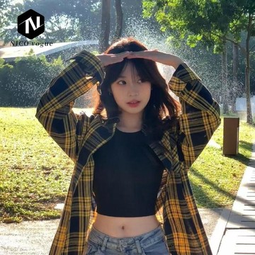 【Nico】港風復古chic格子襯衫女春秋冬季高級設計感美式潮牌小衆上衣外套