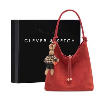 (免運)Clever&Ketch紅色腋下包包女2025新款婚包日常可用通勤單肩水桶包