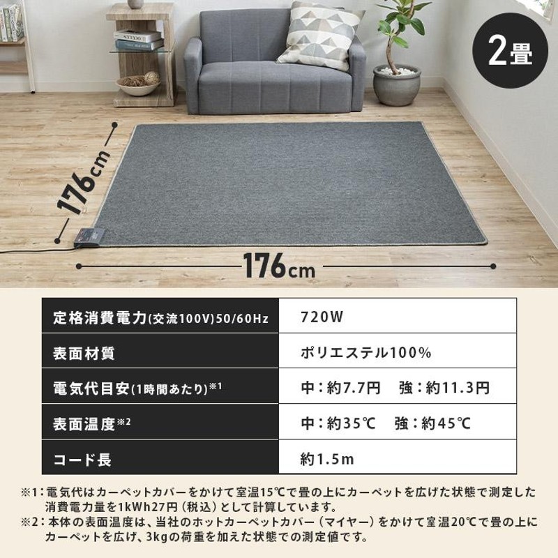 ホットカーペット 2畳 本体 TEKNOS 176×176cm おしゃれ 節電 ダニ退治