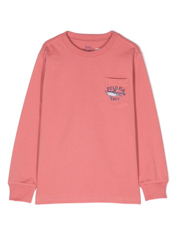Ralph Lauren Kids - logo-print long-sleeved T-shirt - kids - Cotton - 5 - Pink