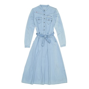 5th STREET｜女裝｜中山領長袖牛仔洋裝｜拔淺藍