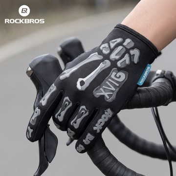 ROCKBROS 骷髏全指騎行手套觸摸屏減震防滑山地公路自行車騎行長手套