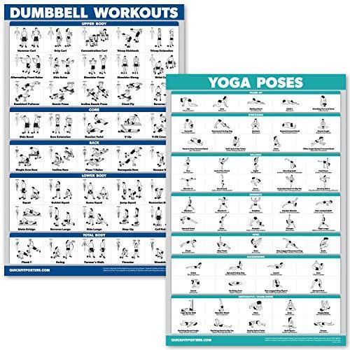 QuickFit Dumbbell Workouts and Yoga Poses Poster Set Laminated Chart Se