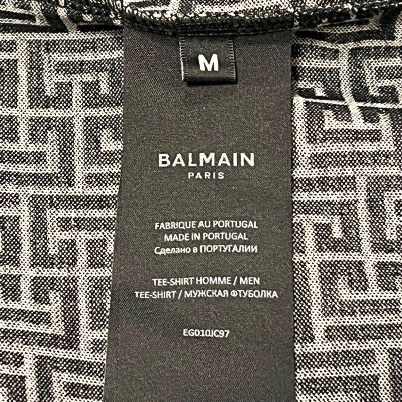 BALMAIN バルマン モノグラムプリント コットン 半袖 Tシャツ ブラック