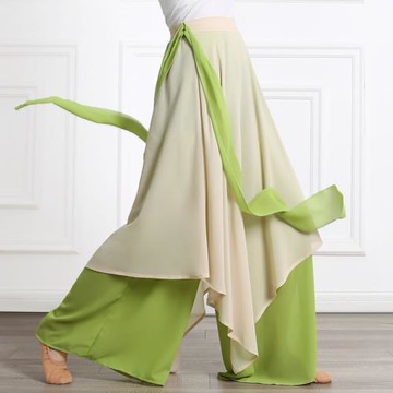 中國舞舞蹈褲女寬松飄逸雪紡裙褲古典舞演出服裝練功闊腿褲裙褲