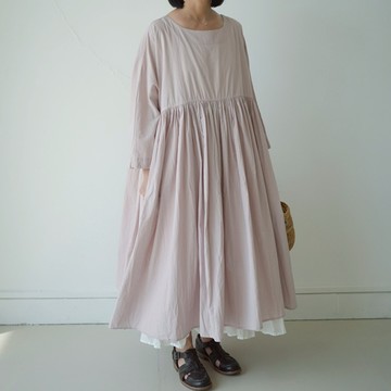 皺褶設計超大裙擺洋裝080124