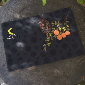 柿柿如意侘寂風手工縫接刺繡茶席傳統粗布茶旗苧麻壺承茶布