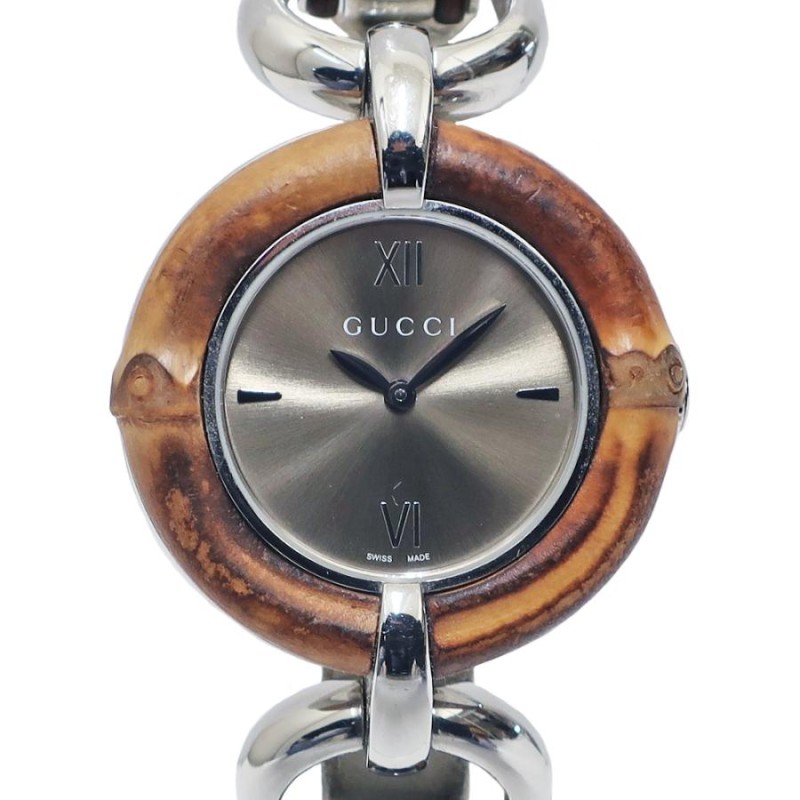 栄】電池交換済 GUCCI グッチ バンブー YA132402 132.4 SS ブラウン