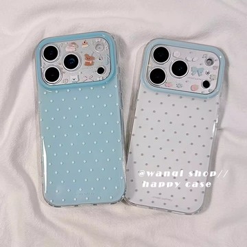 小衆高級藍白波點適用蘋果16PROMAX手機殼iphone17pro雙層13波點15plus精孔全包14防摔13保護殼