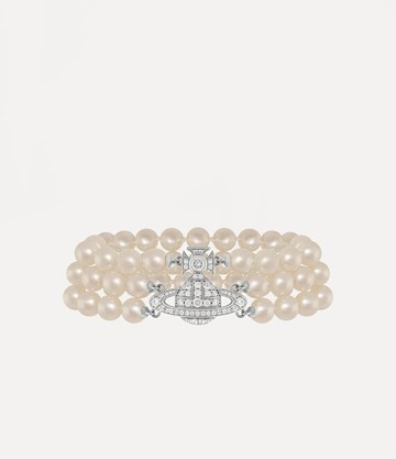 Vivienne Westwood Graziella Three Row Pearl Bracelet Silver Glass Pearls / Cubic Zirconia Women