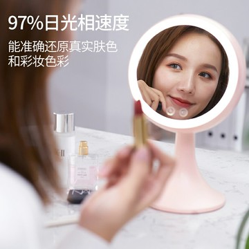 led化妝鏡帶燈臺式網紅女補光隨身小鏡子宿舍桌面折疊便攜梳妝鏡