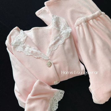 大尺碼睡衣女 300斤粉色開衫居家服 秋冬減齡公主甜美少女睡衣 保暖加厚海島絨家居服