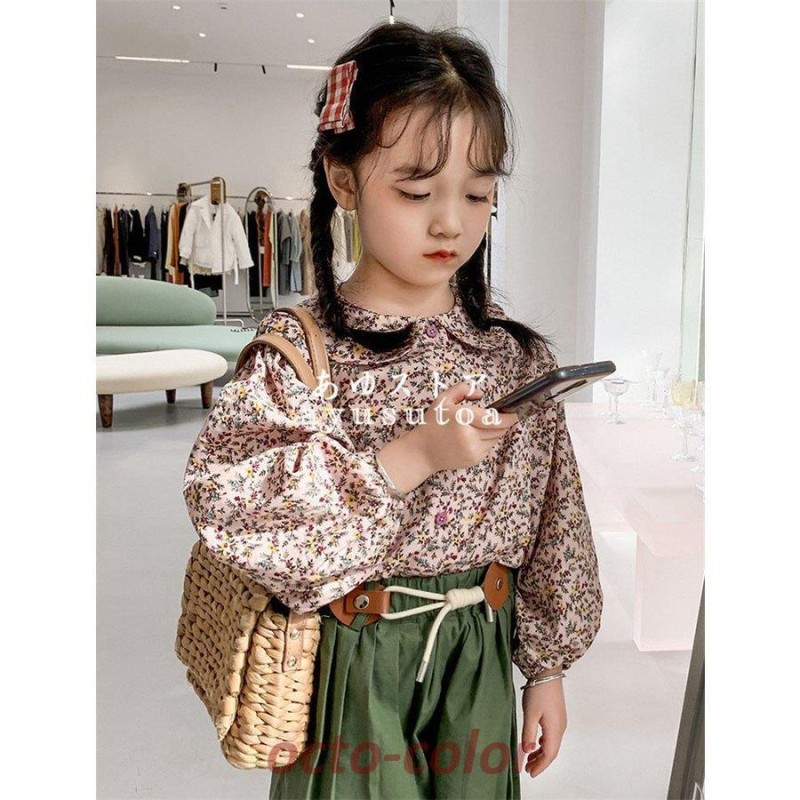 ブラウス キッズ 子供服 女の子 春秋 長袖 トップス シャツ 花柄 tシャツ 折り襟 カットソー 韓国子供服 ベビー服 女児 おしゃれ 可愛い 新品  130cm 120cm 90cm LINEショッピング