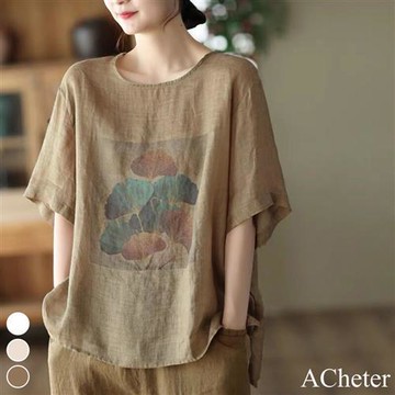 【ACheter】涼飄柔薄印花麻紗寬鬆上衣#113137