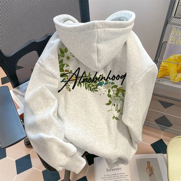 愛依依  帽T 連帽上衣 學院風  大學T  保暖衫  S-3XL秋冬季獨特加絨加厚美式寬鬆慵懶風連帽衫-8847.